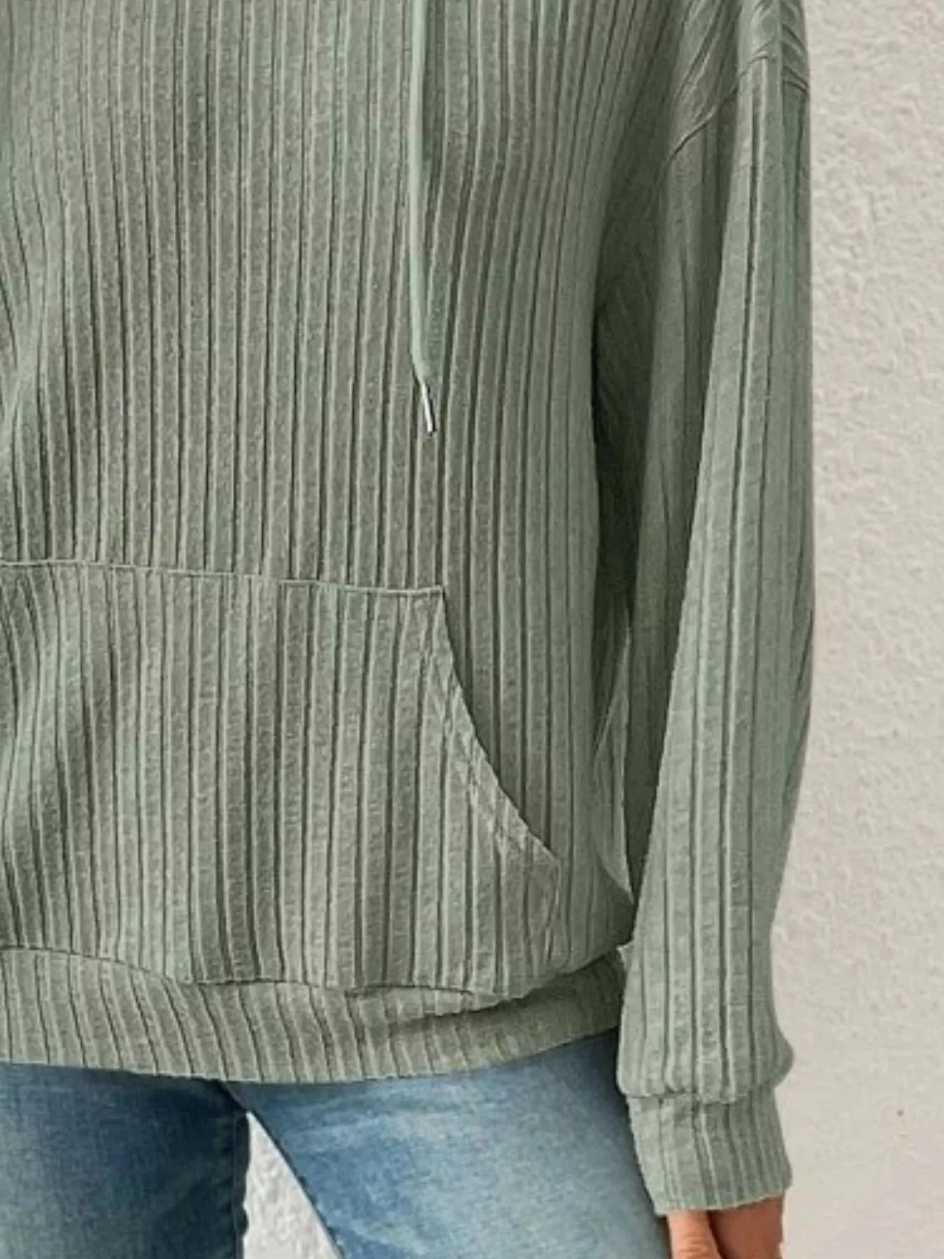 Sarah Express Women's Ribbed Knit Long Sleeve Drawstring Hoodie