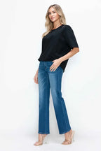 Sarah Express Women’s Plus Size High Rise Straight Jeans with Cat's Whiskers Fade