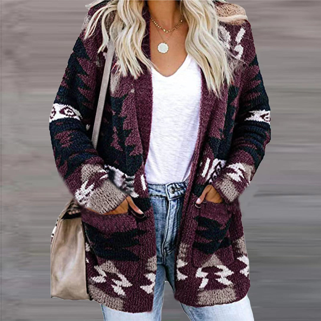 Women's Festive Printed Knit Cardigan Loose Fit Halloween Christmas Sweater