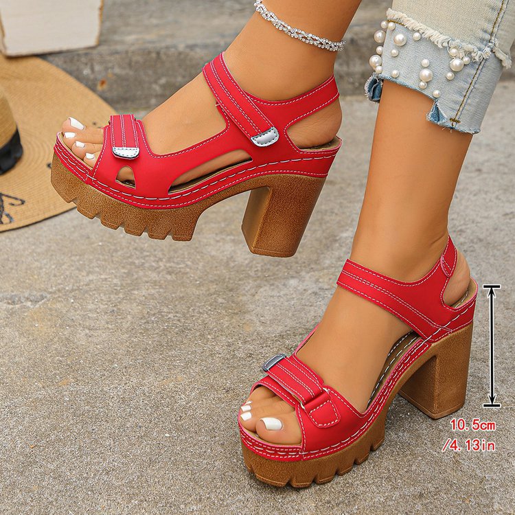 Sarah Express Women's Thick Sole High Heel Sandals | Single Strap Buckle Summer Shoes