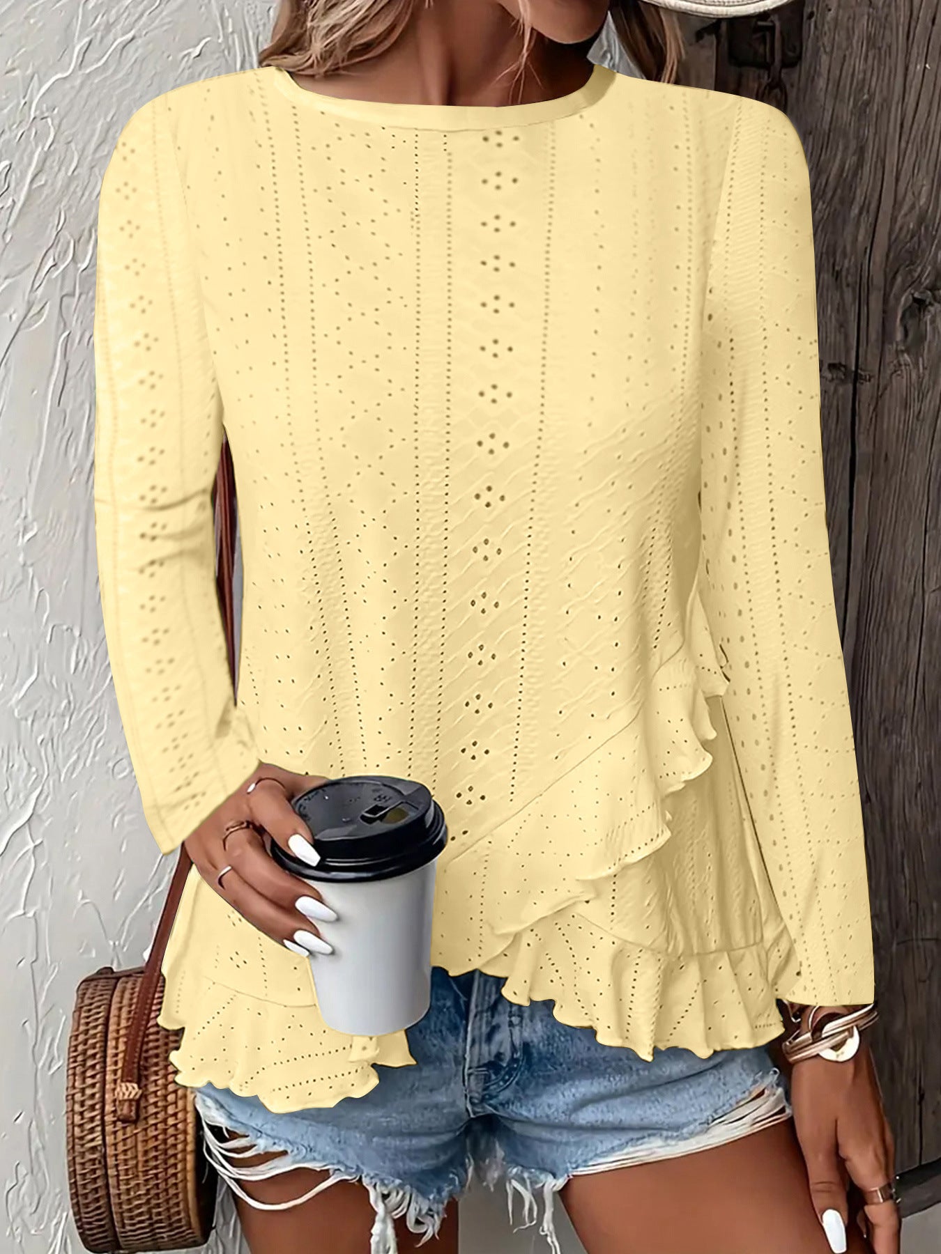 Women's Solid Color Long Sleeve Pullover Top Round Neck Loose Fit