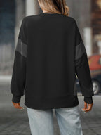 Sarah Express Women's Crew Neck Color-Blocked Drop-Shoulder Slit Sweatshirt