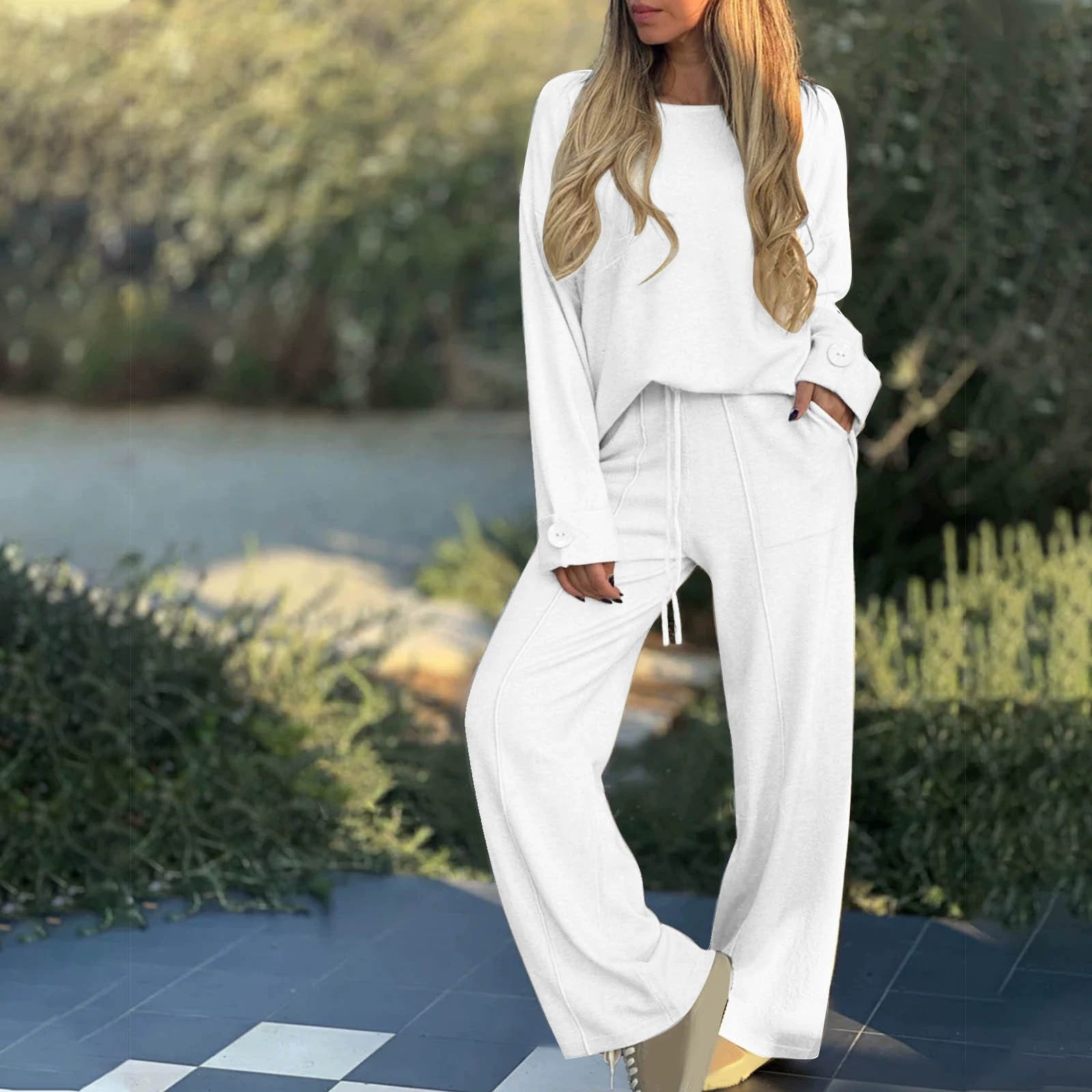 Women's Two-Piece Matching Set Long Sleeve Top Wide Leg Pants