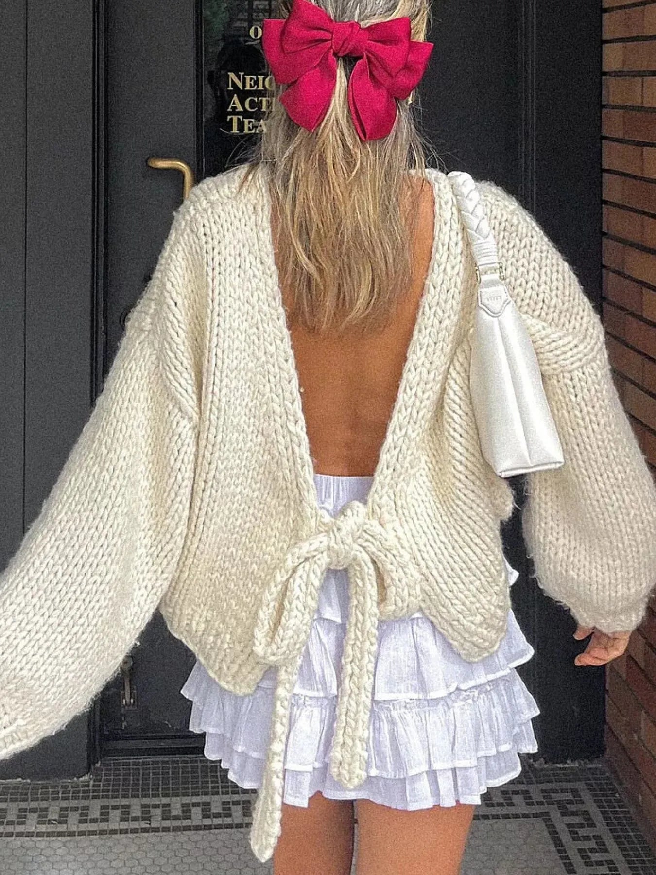 Sarah Express Women's Tied Drop Shoulder Cardigan