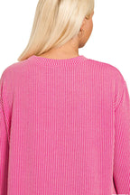 Sarah Express Women’s Plus Size Raised Rib Long Sleeve Top Casual All-Season