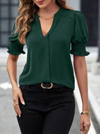 Sarah Express Women's Notched Half Sleeve Blouse