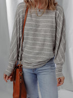 Sarah Express Women's Stripe Dolman Sleeve Drop Shoulder Top Gray