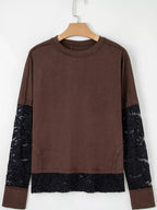 Sarah Express Women's Sheer Lace Patchwork Casual Long Sleeve Top