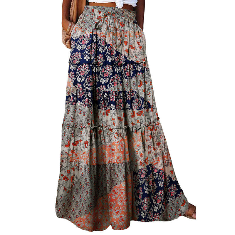 Women's High Waist Printed Maxi Dress Loose Fit Casual