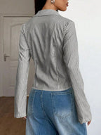 Sarah Express Women's Striped Button Up Long Sleeve Shirt