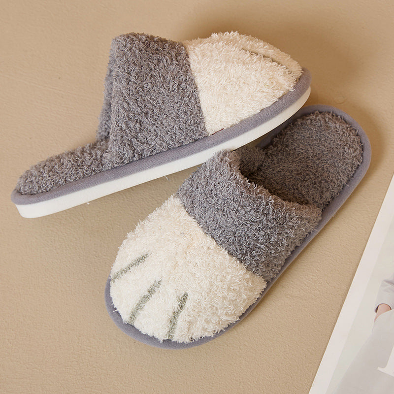 Sarah Express Unisex Cat Paw Plush Slippers | Faux Fur Slip-On Home Shoes