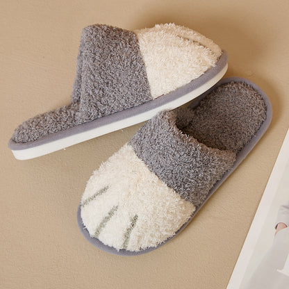 Sarah Express Unisex Cat Paw Plush Slippers | Faux Fur Slip-On Home Shoes