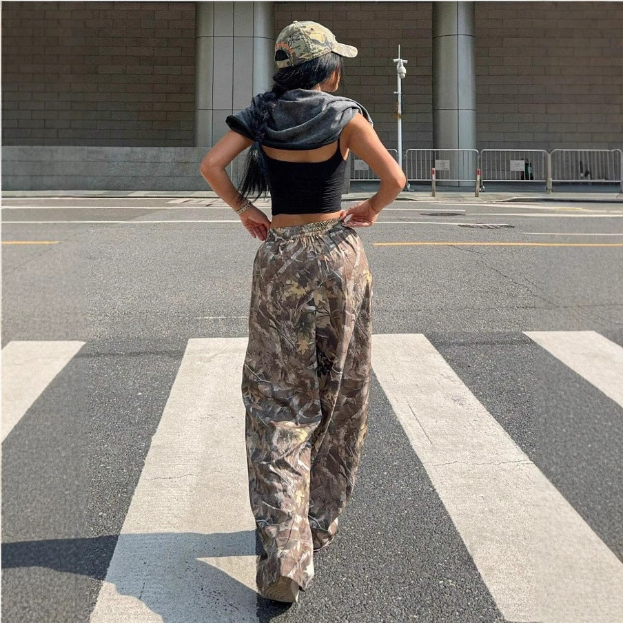 Women's Camo Cargo Pants Y2K - High Waist Baggy Multi-Pocket Hip-Hop Street Style