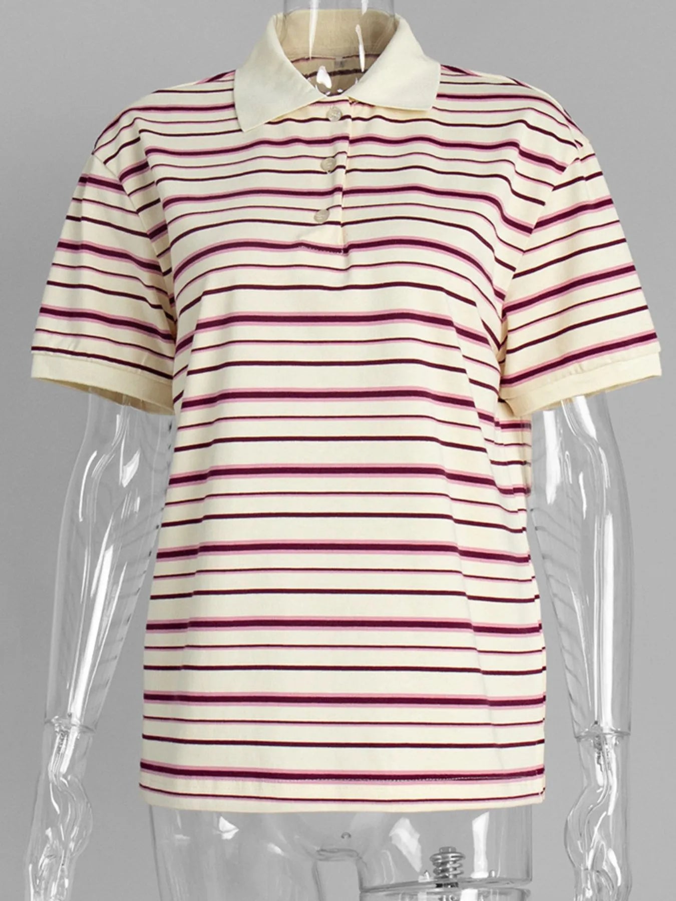 Sarah Express Women's Striped Polo T-Shirt with Contrast Collar
