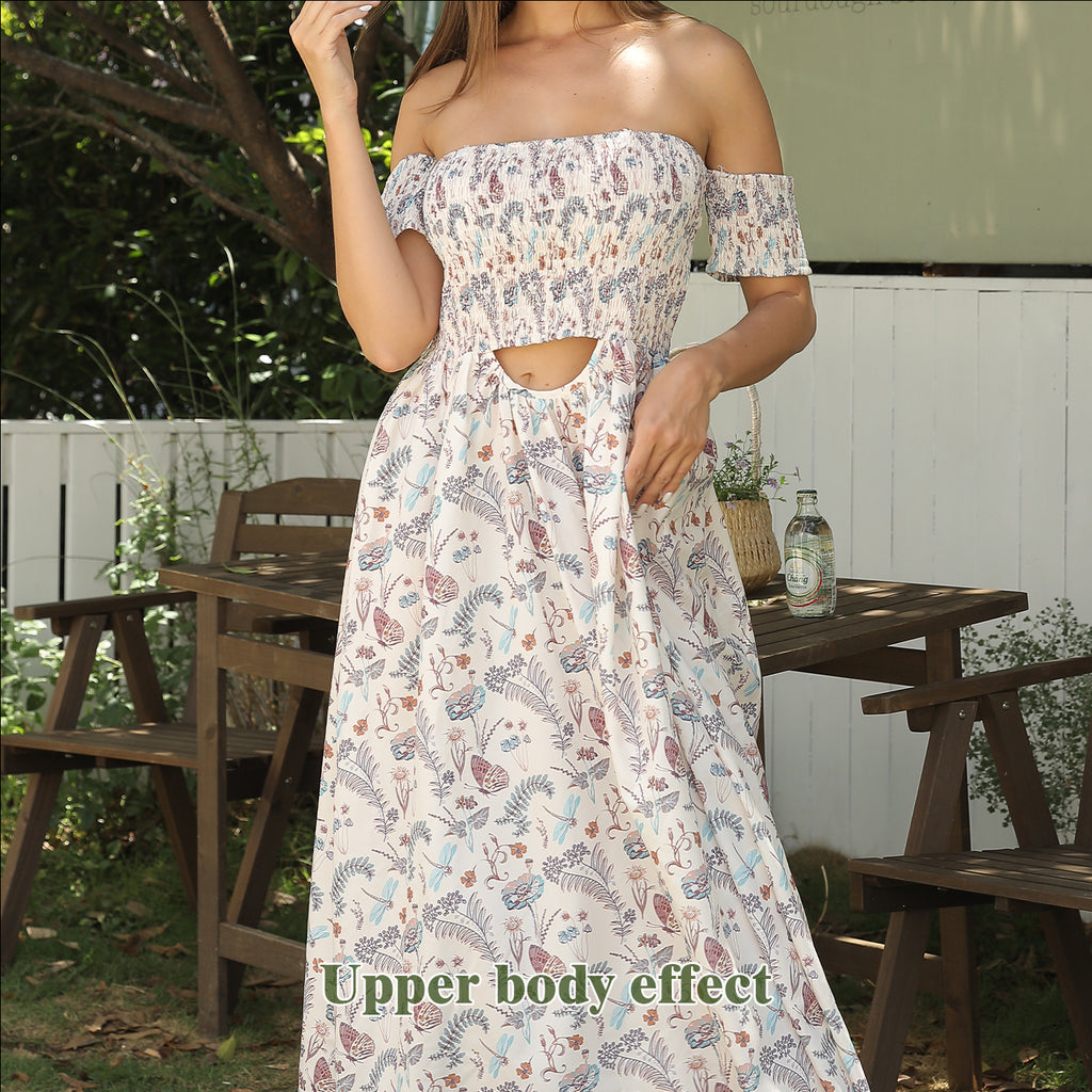 Women's Off Shoulder Floral Maxi Dress Strapless Elegant Summer