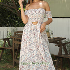 Women's Off Shoulder Floral Maxi Dress Strapless Elegant Summer
