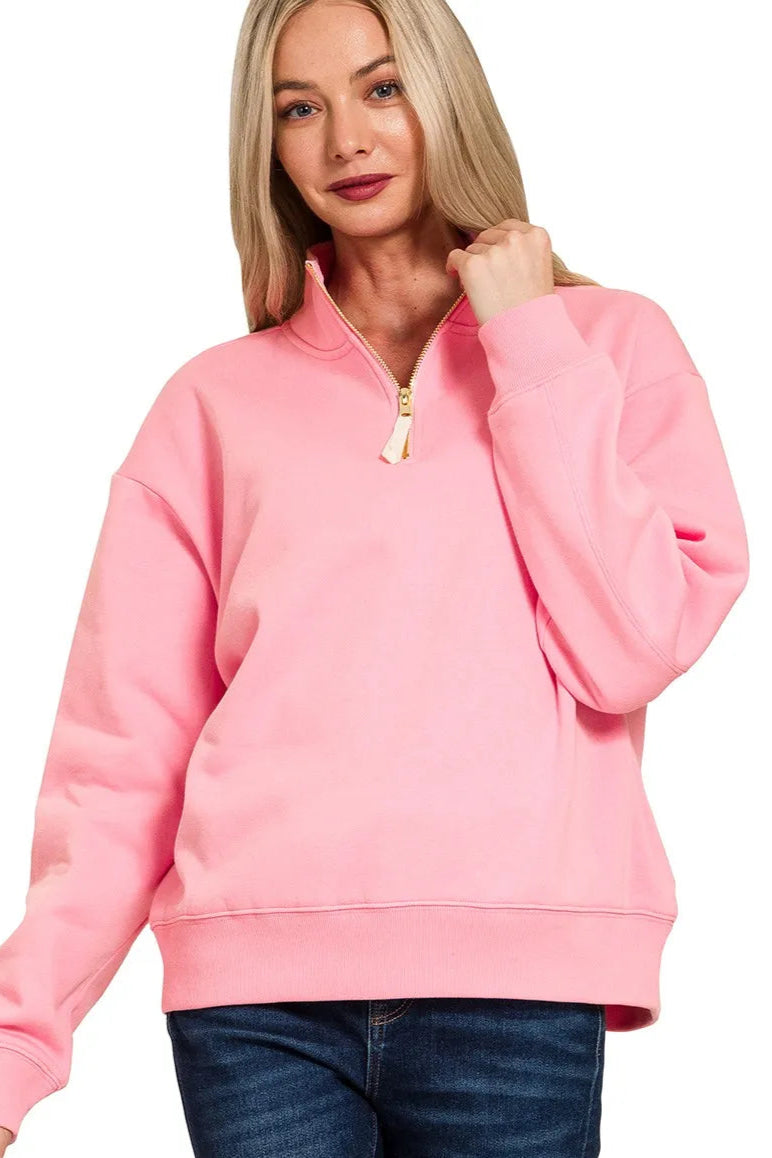 Sarah Express Women’s Fleece Half Zip Sweatshirt with Stand-Up Collar