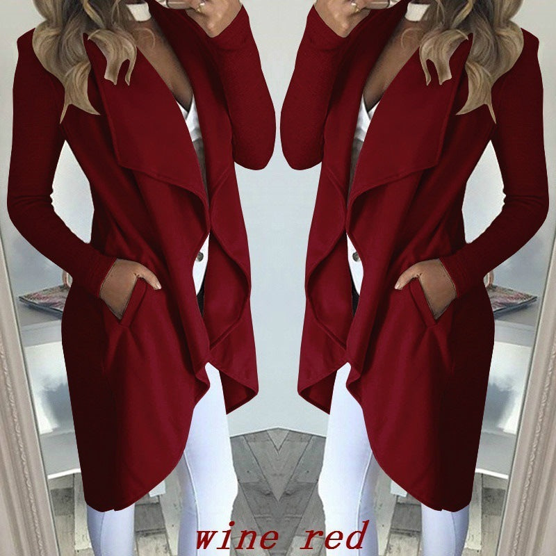 Women's Plus Size Polo Collar Long Trench Coat Slim Fit