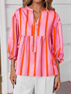 Sarah Express Women's Striped Button Front Notched Blouse