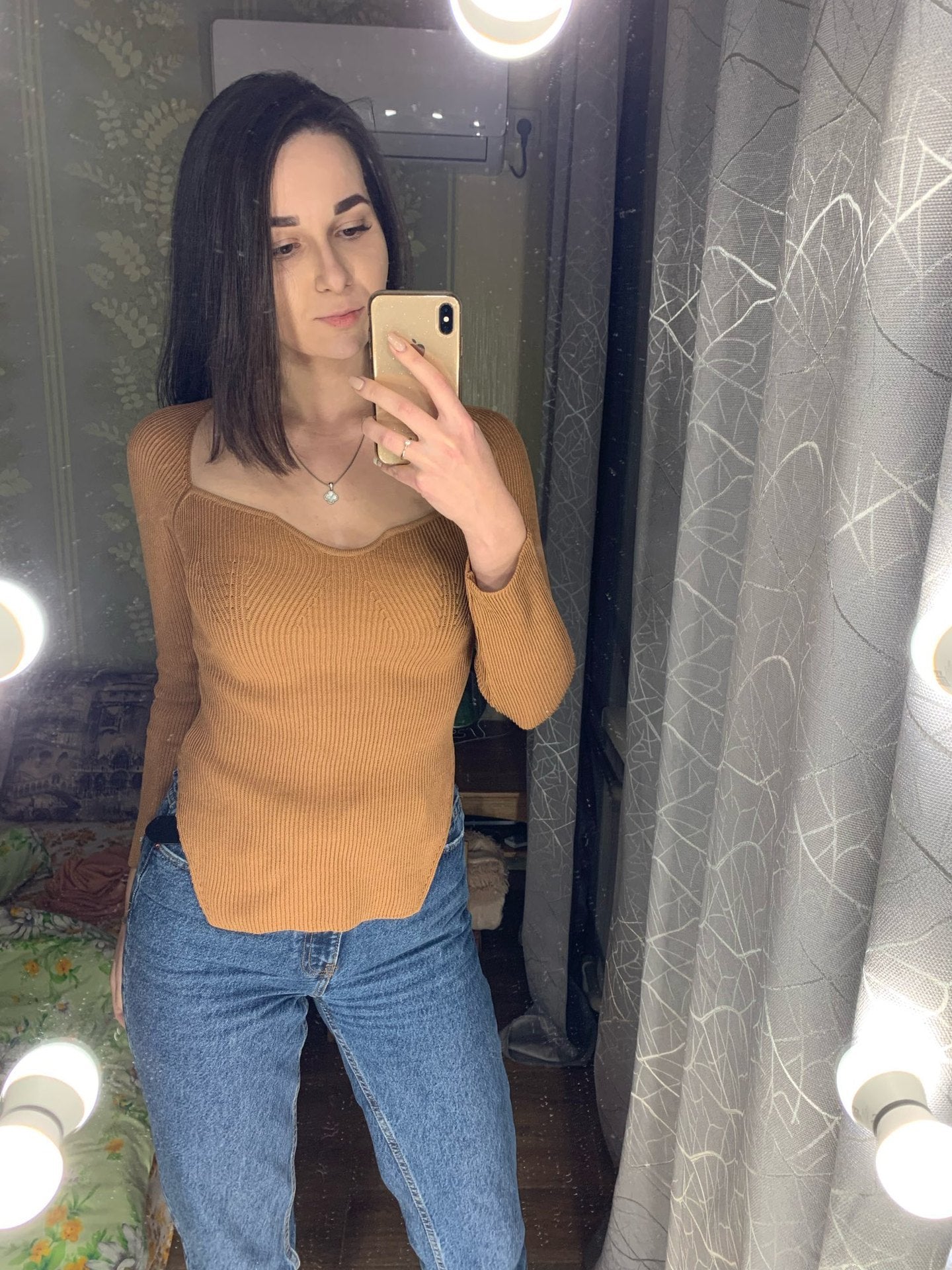 Women's Off-Shoulder Pullover Sweater - Long Sleeve Knit Top