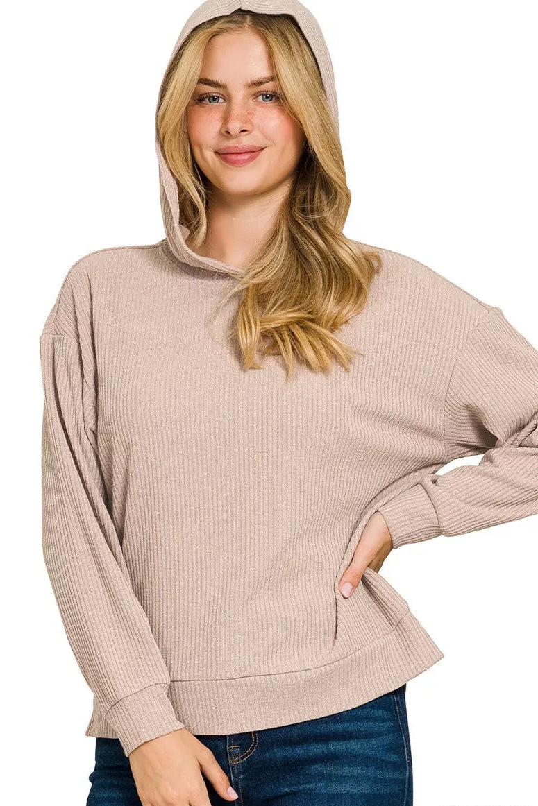 Sarah Express Women’s Ribbed Long Sleeve Hoodie Casual Fall Winter
