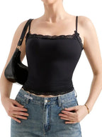 Sarah Express Women's Lace Trim Cami Top - Elegant Sleeveless Tank