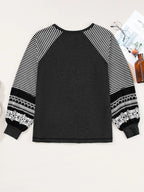 Sarah Express Women's Contrast Print Striped Raglan Long Sleeve Loose Top