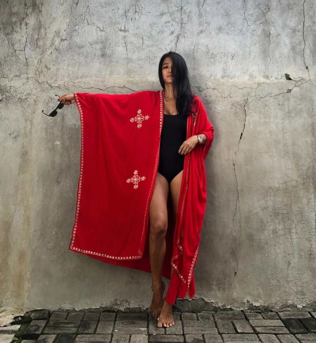 Women's Rayon Embroidered Beach Cover Up Cardigan Sun Protection Swimwear