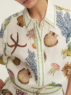 Sarah Express Women's Printed Button Up Shirt and Shorts Set