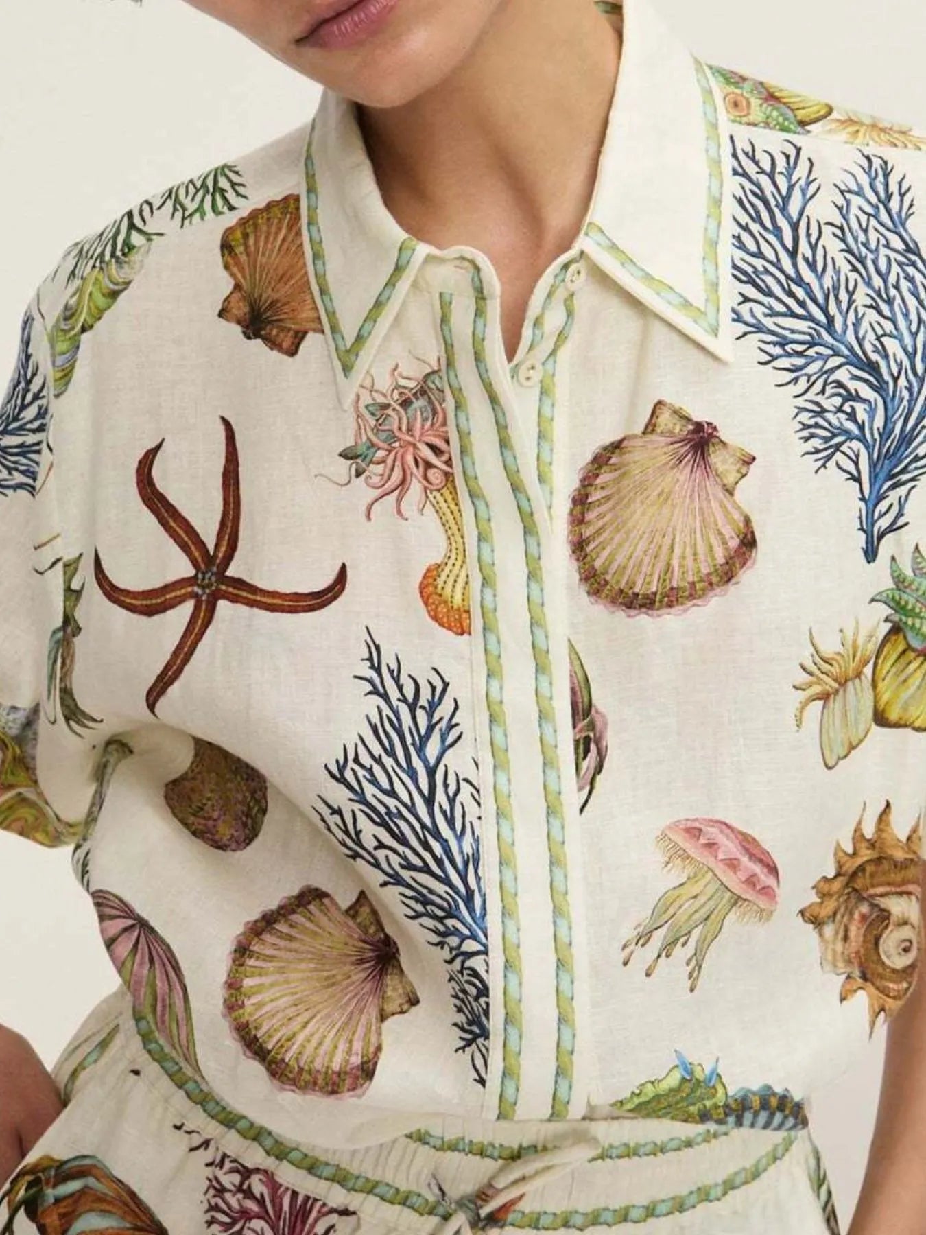 Sarah Express Women's Printed Button Up Shirt and Shorts Set