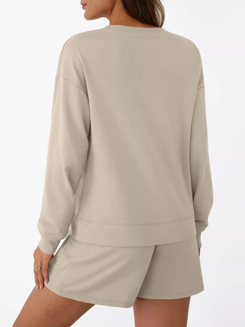 Sarah Express Women's Round Neck Long Sleeve Top and Shorts Set - Two Piece Loungewear