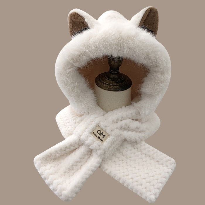 Furry Fox Ear Winter Hat with Neck Warmer Windproof Accessory