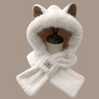 Furry Fox Ear Winter Hat with Neck Warmer Windproof Accessory