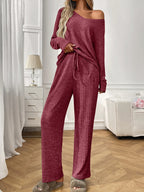 Sarah Express Women's Ribbed Long Sleeve Top and Pants Lounge Set
