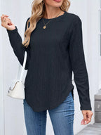 Sarah Express Women's Openwork Textured Long Sleeve Top