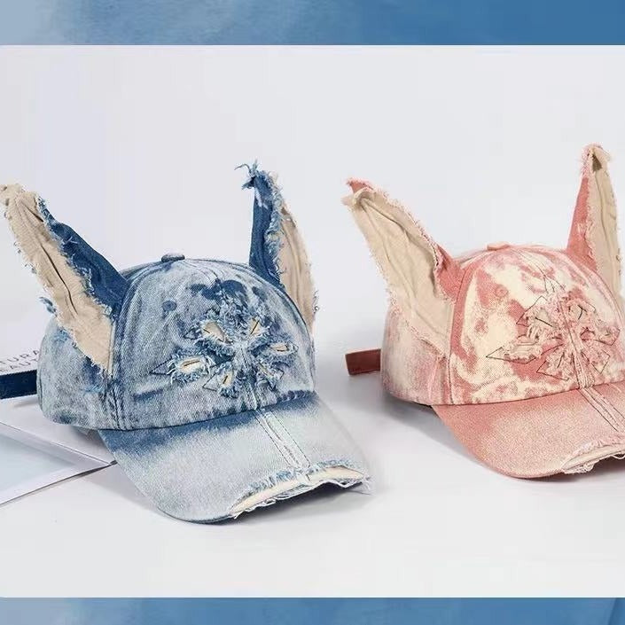 Women's Doberman Graphic Baseball Cap Distressed Denim Adjustable Hat Casual Streetwear