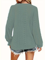 Sarah Express Women's Plus Size Eyelet V-Neck Flounce Sleeve Blouse