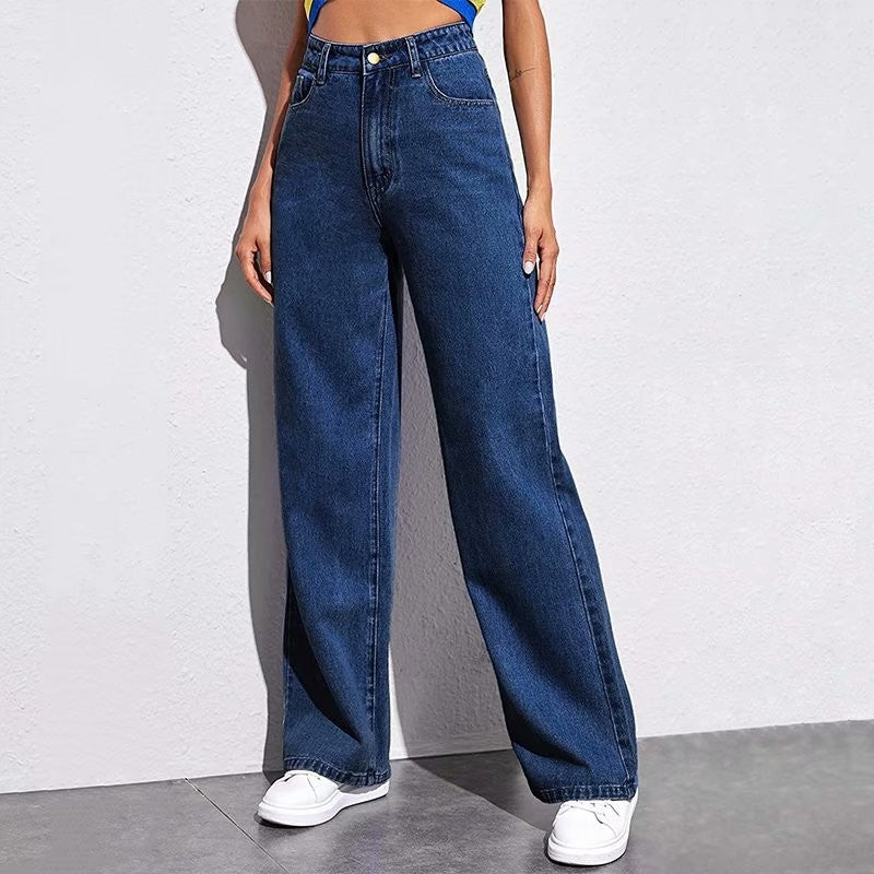 Women's Mid-Waist Straight Leg Jeans - Washed Cotton Denim S-5XL Available in 9 Colors