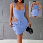 Women's Sleeveless Denim Jumpsuit with Skirt Overlay Two-Piece Set