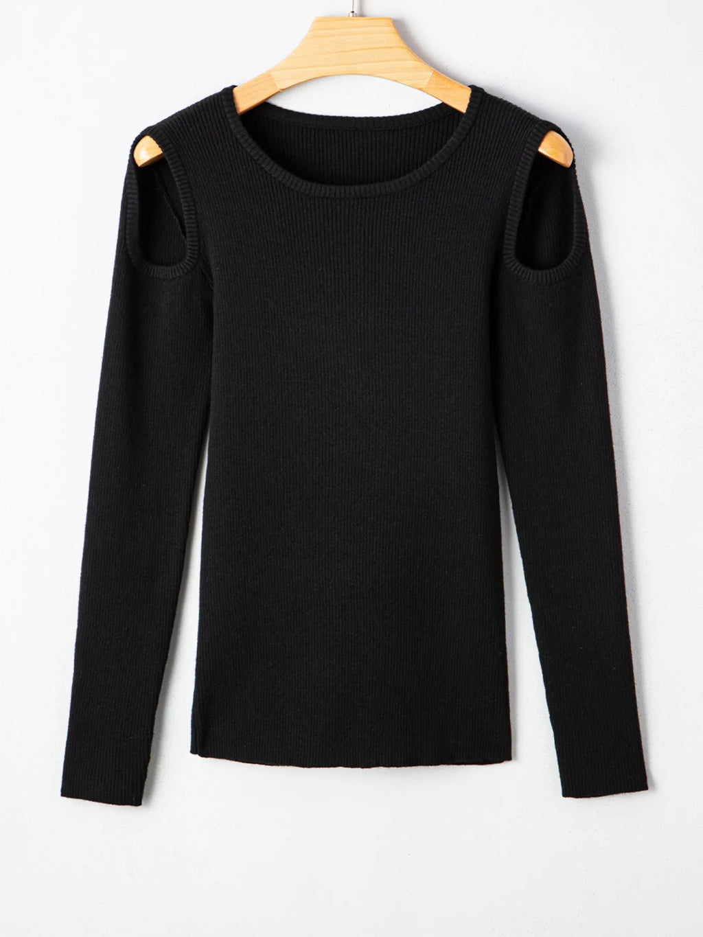 Sarah Express Women's Ribbed Knit Cold Shoulder Sweater