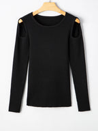 Sarah Express Women's Ribbed Knit Cold Shoulder Sweater