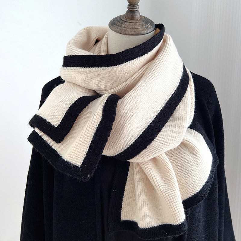 Women's Knitted Scarf Color Block Border Design Fall Winter Warm Accessory