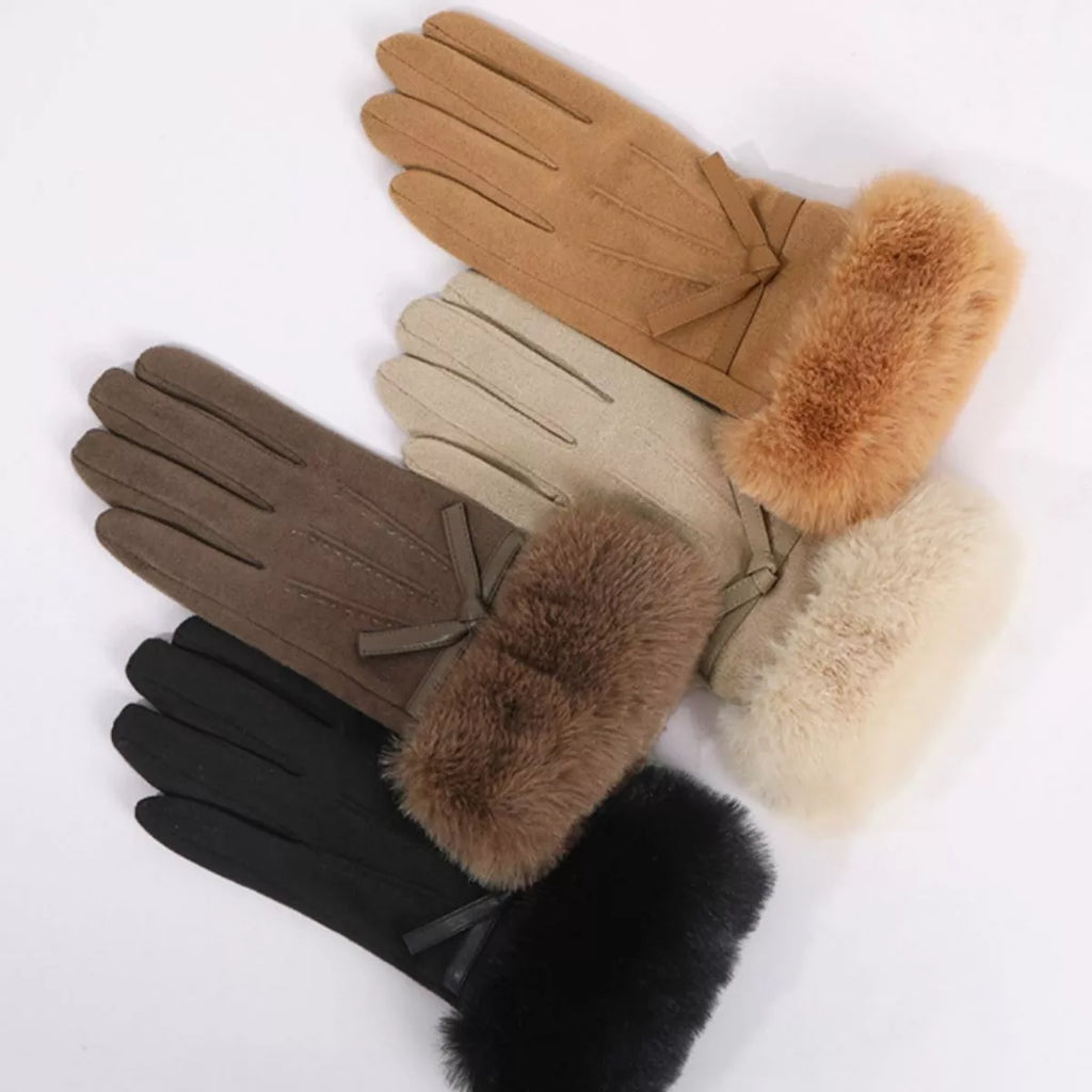 Trendsi Faux Fur Cuff Suede Gloves