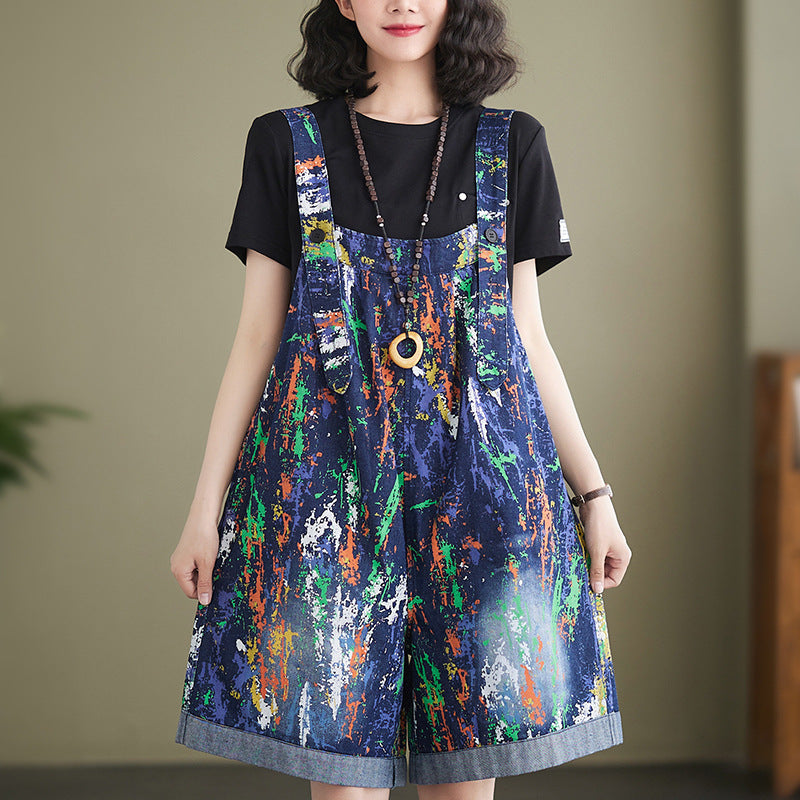 Women's High Waist Denim Overalls Wide Leg Suspender Pants