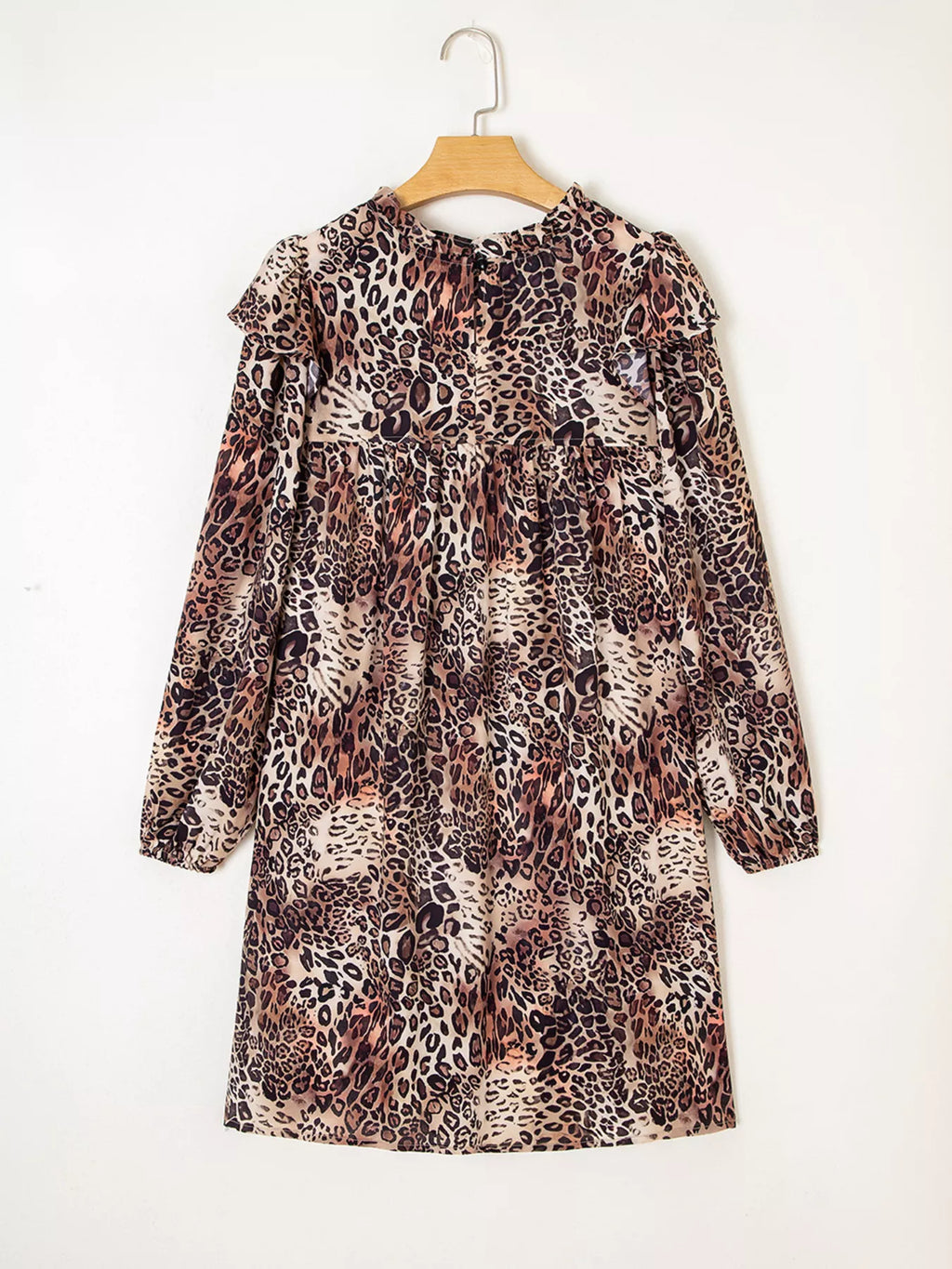 Sarah Express Women's Leopard Ruffled Detail Long Sleeve Loose Mini Dress