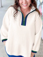 Sarah Express Women's Textured Waffle Knit Half-Zip Sweatshirt White