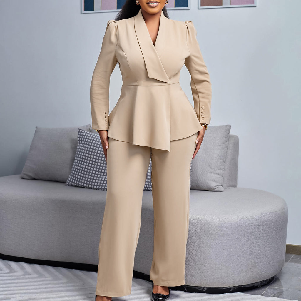 Women's Elegant Two-Piece Suit Set - Professional Blazer and Pants