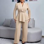 Women's Elegant Two-Piece Suit Set - Professional Blazer and Pants