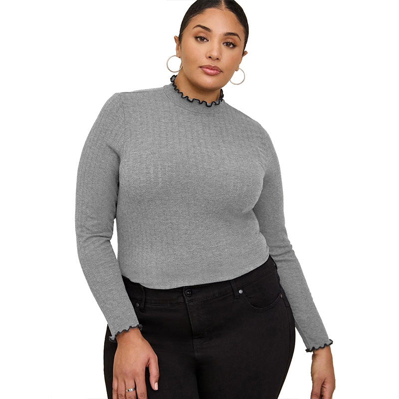 Ribbed Mock Neck Long Sleeve T-Shirt Slim Fit Layering Top