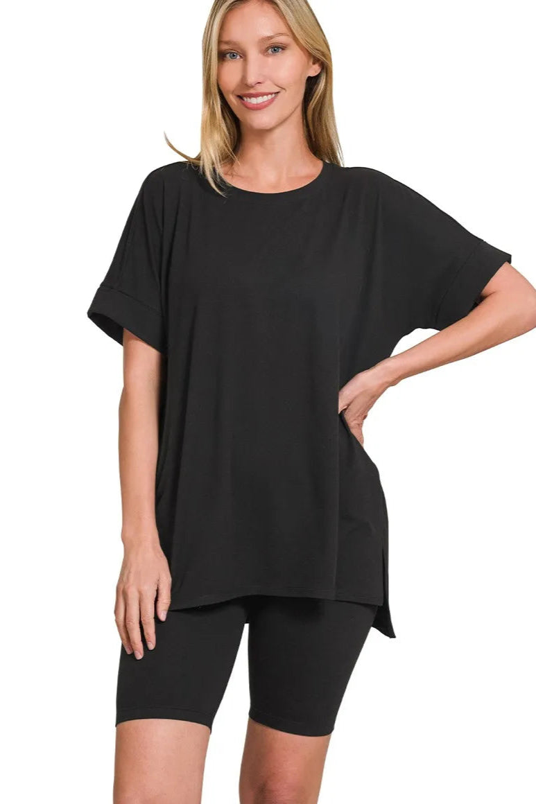 Sarah Express Women’s Brushed Microfiber Top and Biker Shorts Set